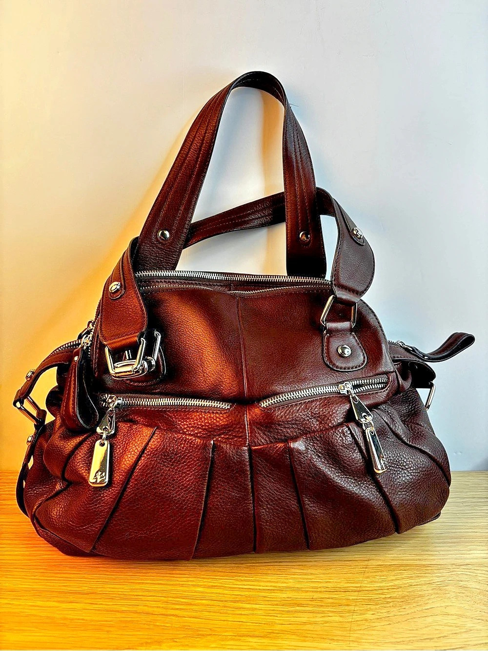 Y2K B Makowsky Brown Pebbled Leather Shoulder Bag Like New